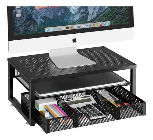 Metal Monitor Stand Riser And Computer Desk Organizer With D