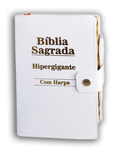 Bíblia Letra Hipergigante - Botão - Branca - C/ Harpa - C