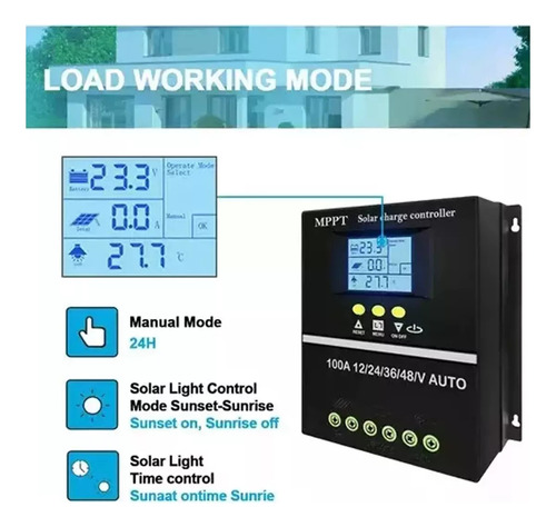 N Controlador De Carga Solar 100a, Automático 12/24v