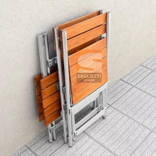 Mesa Plegable Aluminio Madera 75x66 + 2 Sillas Balcon Jardin - $ 202.399