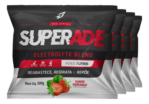 Kit 4x Isotônico Superade Electrolyte Blend 500g Bodyaction Sabor Morango