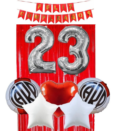 Set Feliz Cumple Futbol River Plate Globos Banderin Cortina