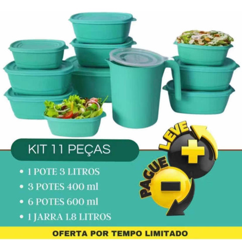 Kit 10 Potes Herméticos + Jarra 1.8l Tupperware.