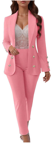 Conjunto De Traje De Abrigo Y Pantalones De Color Para Mujer