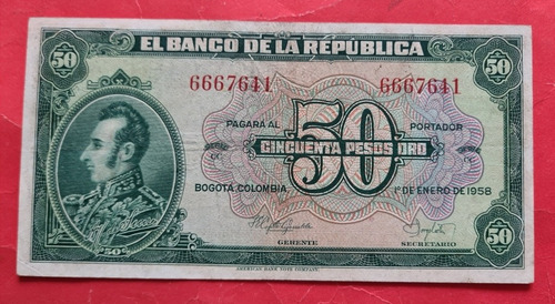 Billete Cincuenta Pesos 1958.