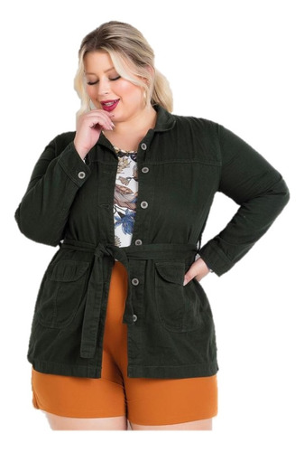 Jaqueta Feminina Parka Verde Militar Plus Size Moda Gordinha