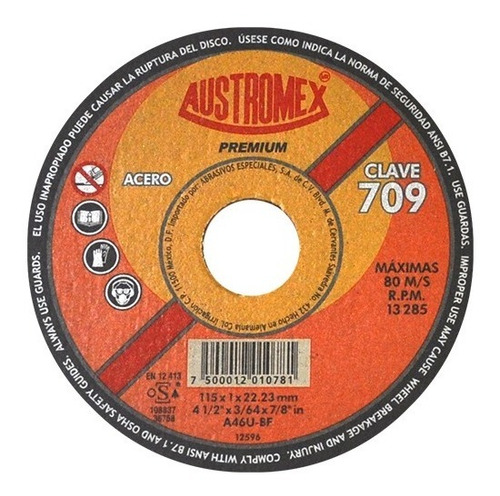 Imagen 1 de 1 de Disco Plano Para Corte De Metal 115x1x22.2 Austromex 709