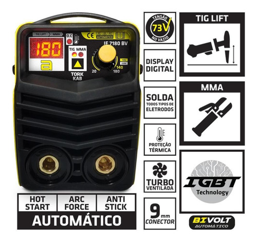 Maquina Solda Inversora 180a Bivolt Aut Kab180 7180 Tork