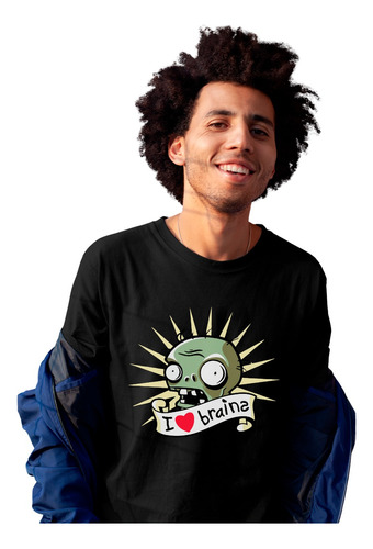 Negra Playera Panda Plantas Vs Zombies I Love Brains