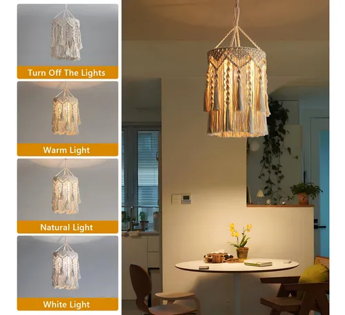 Lámpara Colgante Bohemia Hecha A Mano De Macramé Décor