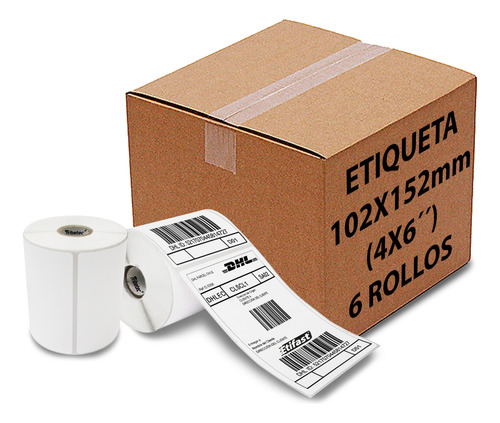 6 Rollos Etiqueta Térmica 4x6 (102x152 Mm) Rollo 300 Pzs C/u