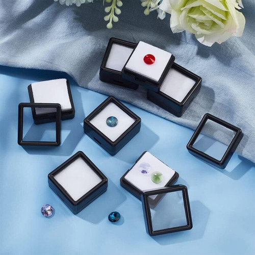 12 Pcs Black Gemstone Display Box With Clear Top 1.18 In Cci