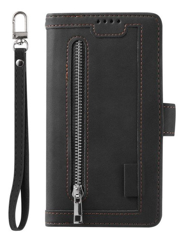 Capa De Couro Preta Com Zíper Para iPhone 16e, À Prova De Ch