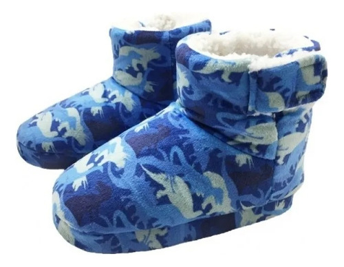 Pantufa Botinha Infantil  Forrada Azul Dinossauro Europa 