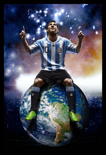 Messi Argentina Sentado En El Mundo Cuadro Enmarcado 45x30cm