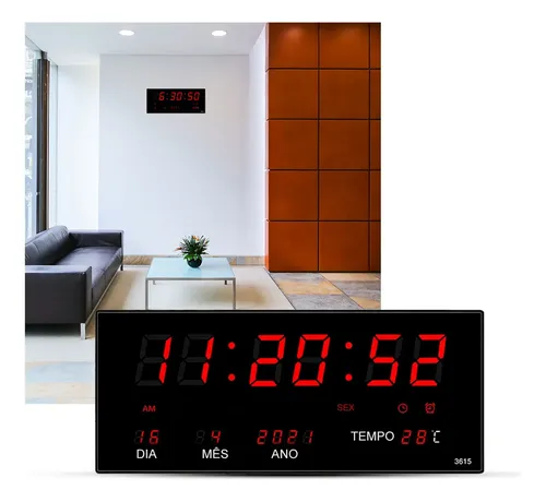 Relógio De Parede Grande Led Digital P/ Academia Hospital Preto