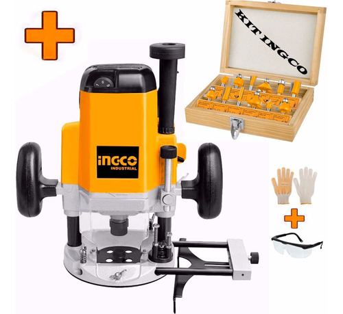 Kit Trompo Router Fresadora Ingco 12mm 2200w+12 Fresa 6mm