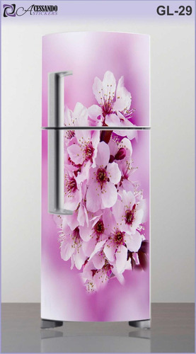 Adesivo Envelopar Geladeira Flor Cerejeira Sakura Oriental 1