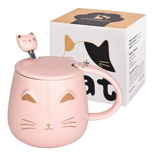 Taza De Cerámica Con Tapa Kawaii C/ Cuchara Inoxidable 