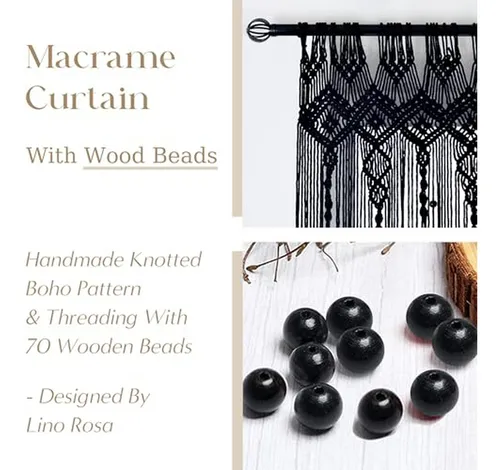 Cortinas Negras 84 Para Dormitorio, Sheer Boho Macrame Deco