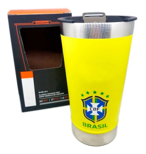 Copo Térmico Seleção Brasileira Cor Amarelo 473ml Presente