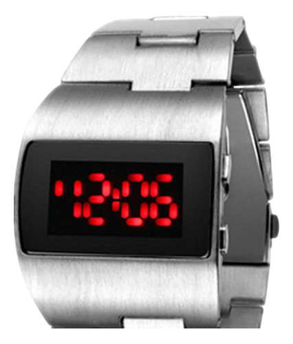 Reloj Deportivo Digital Fecha Electrónica Luz Roja Plateada