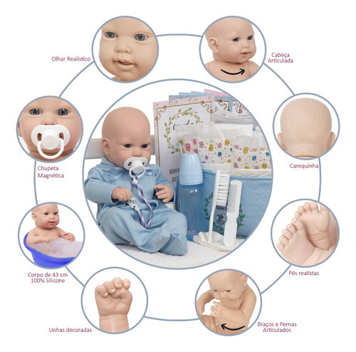 Boneca Luca Reborn 100% vinil com saco de maternidade Cegonha Reborn Dolls