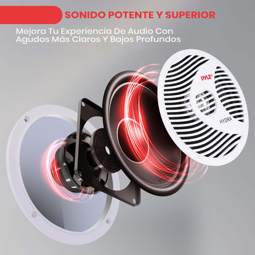 Pyle - Altavoces Para Vehículos Marinos De 8 Pulgadas, Doble Sistema De Altavoces De Componentes De Coche Impermeable De 180 W, 4 Ohmios, Cono De Pp Con Carcasa De Goma, Imán De 20 Onzas, Bobina De