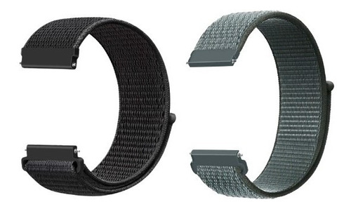 Kit Pulseira 22mm Nylon Bight Para Relógio E Smartwatch Cor Preto-Cinza Tempestade