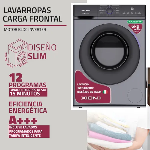 Lavarropas Xion 6kg Inverter Eficiencia A+++ Xi-lav66x Color Gris