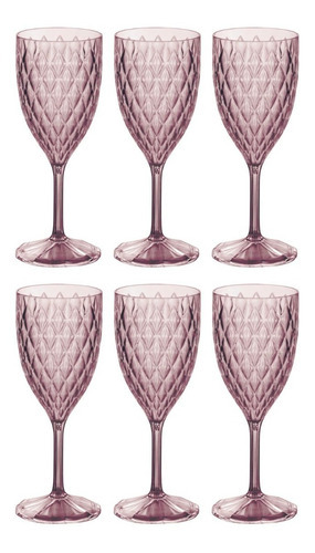 Set X6 Unid. Copa De Vino Acrilico 330ml Glamour Carol Color Rosa 14243