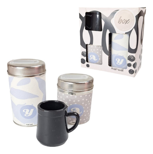 Set Matero Lata Yerbero Azucarera Y Mate + Caja Regalo