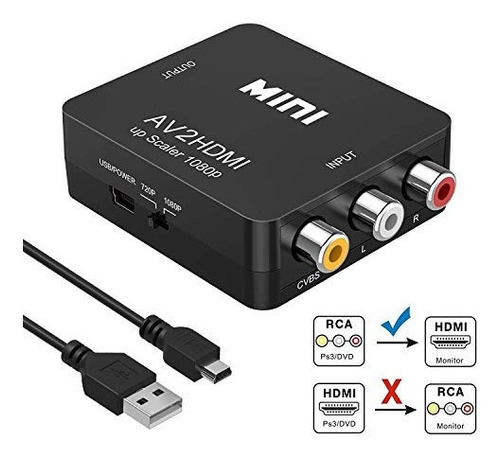 Conversor Rca A Hdmi Amtake 1080p Rca Compuesto Cvbs A Hdmi 