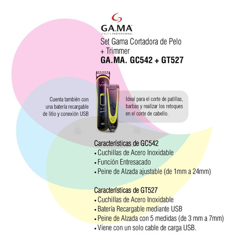 Set Gama Cortadora De Pelo + Trimmer Gc542 + Gt527