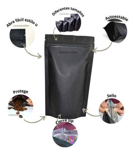 500 Bolsa Stand Up Pouch Con Cierre Negro Mate De 150 Grs