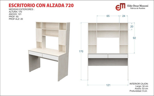 Escritorio Mosconi 720 con alzada 1 cajón melamina de 121cm x 168cm x 60cm wengue
