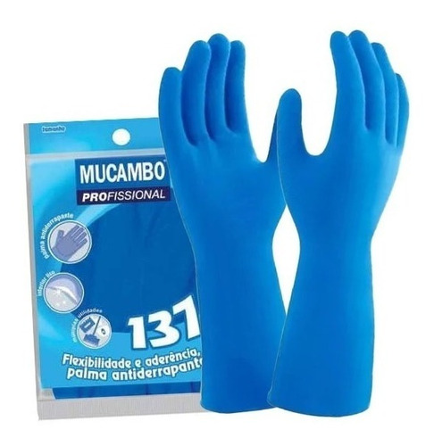 Luva Latex Mucambo Para Limpeza Lavar Louça De Borracha Azul