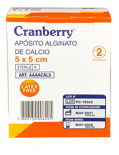 Apósito Alginato De Calcio 5x5 Cranberry - Pack De 5 Unid