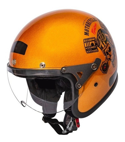 Capacete Aberto Retro Old School Kraft Exclusivo Premium Cor Dourado - Brilhante Custom Tamanho do capacete P - VESTE 55/56