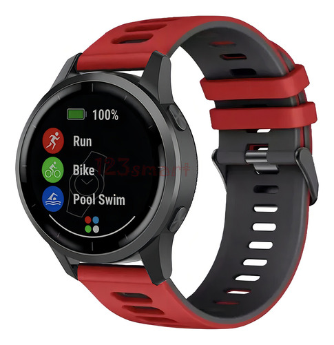 Pulseira Silicone Esportiva Para Garmin Vivoactive4 E Venu 2 Cor Vermelho Com Preto