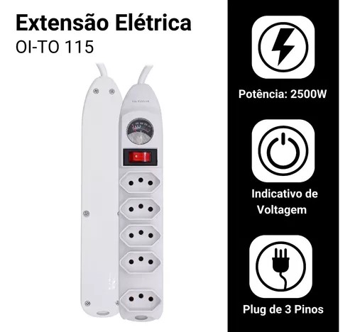 Régua Extensão Elétrica 5 Tomadas Voltímetro Bivolt Oi-to115 - FILTRO DE  LINHA 5 TOMADAS BIVOLT - Filtro de Linha - Magazine Luiza