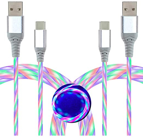 Cable Led Usb C, Paquete De 2, 6 Pies, Cambio De Color, Luz