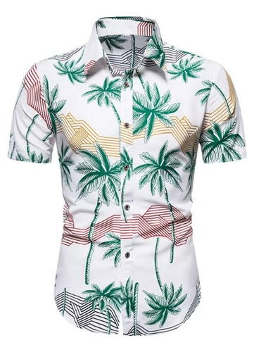 Camisa Hawaiana Ajustada Con Solapa Para Hombre