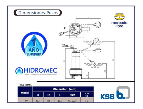 Imagen 3 de 7 de Bomba Desagote Sumergible Ksb Ama Home 3/4hp 380v Agua Sucia
