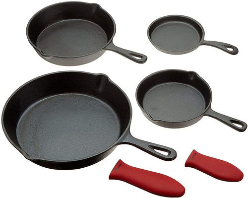 Sartenes De Hierro Fundido, Set De 4, Negro