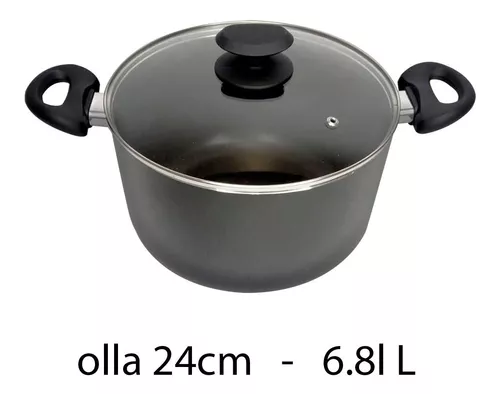 Olla Asas 24cm Aluminio Teflon Antiadherente Tapa Vidrio