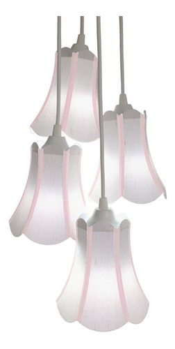 Lustre Pendente Tecido Linho Branco E Detalhes Em Rosa Bebê Cor Branco e Rosa 110V/220V (Bivolt)