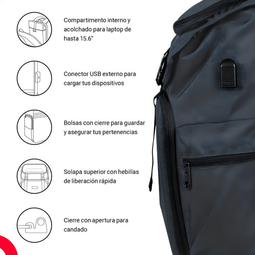 Mochila Techzone Gris Glory Para Laptop 15.6 Con Puerto Usb