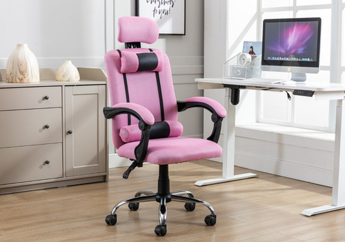 Silla De Escritorio Starway Home Deco Wl 01 Ergonómica Rosa Con Tapizado De Mesh