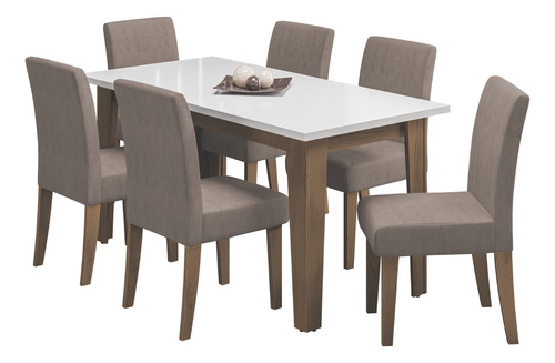 Movale Conjunto De Mesa Sala De Jantar Miami 1.60m Offwhite Cedro e Mascavo